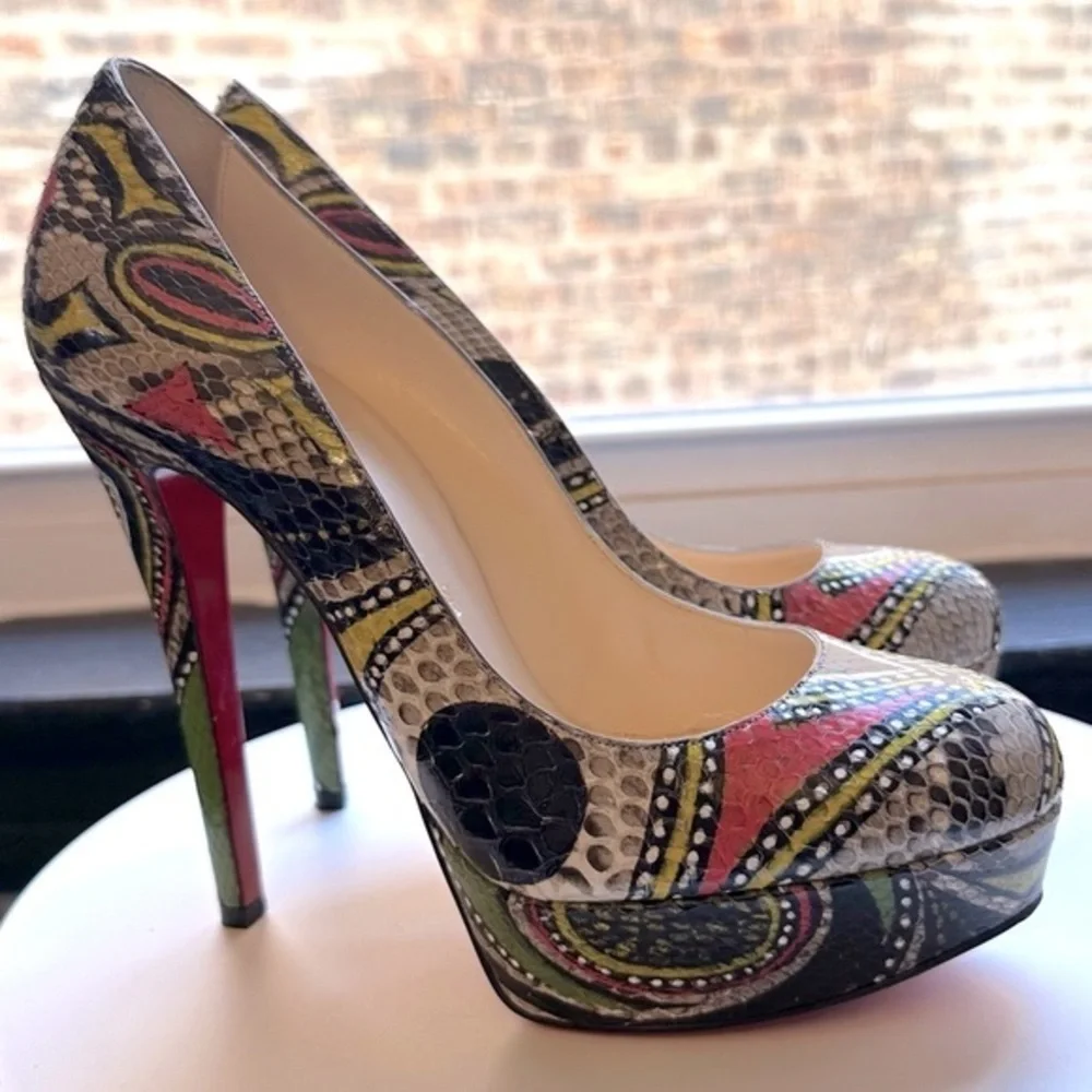 🌺 CHRISTIAN LOUBOUTIN 🌺 👠 Python Bianca Masai Platform Pumps 37.5 Multicolor - Picture 1 of 10